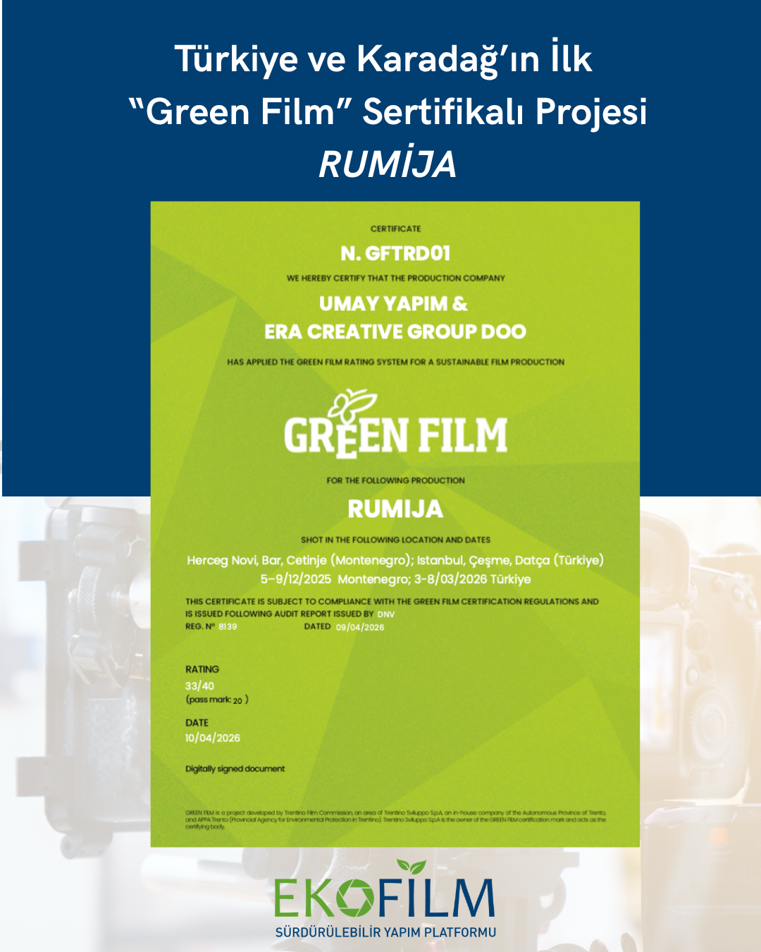 Rumija, Türkiye ve Karadağ’ın İlk “Green Film” Sertifikalı Projesi Oldu